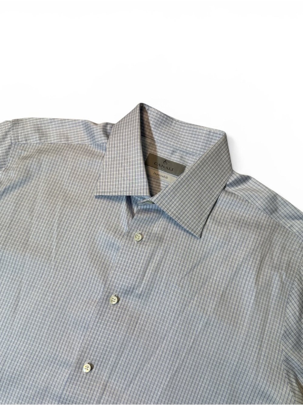 Canali mens 16.5 42 blue check impeccable cotton dress shirt EUC